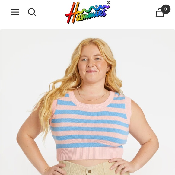 Hammies Womens Pink Blue Stripe Cropped Sweater or Vest Size S EUC Out of Print - Picture 1 of 8